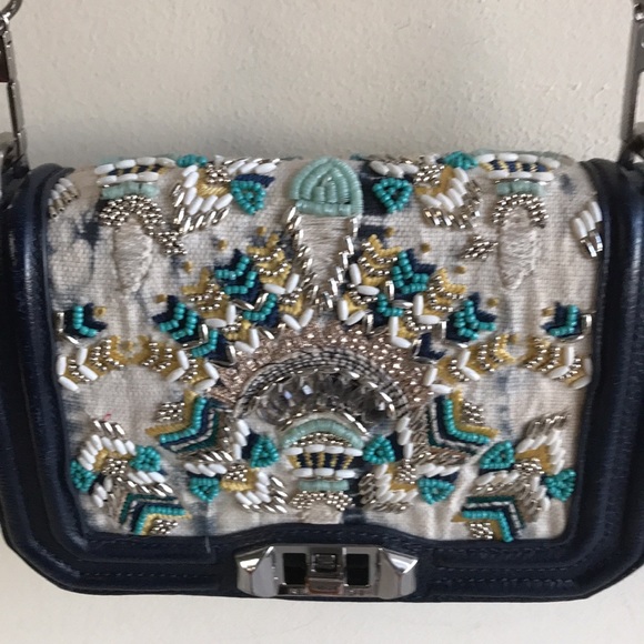 EUC Rebecca Minkoff bag Boho beaded LOVE crossbody Festival Beauty blue leather - Picture 8 of 13